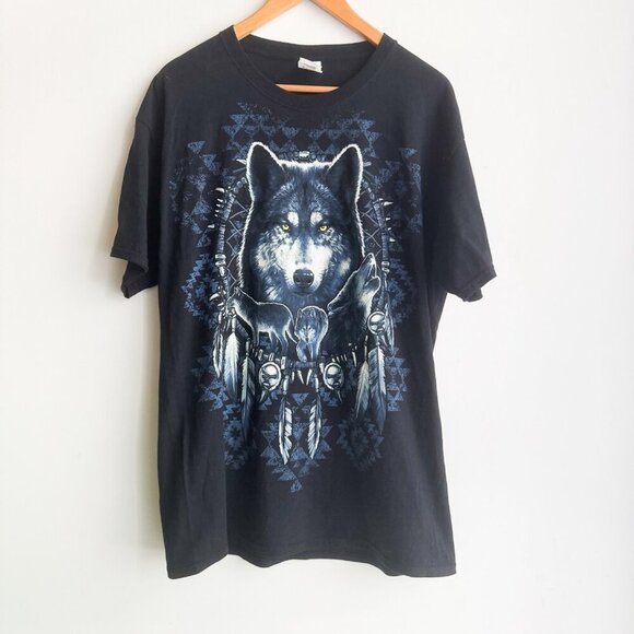 Vintage Wolf Native Dream Catcher Graphic T Shirt L - Picture 2 of 6